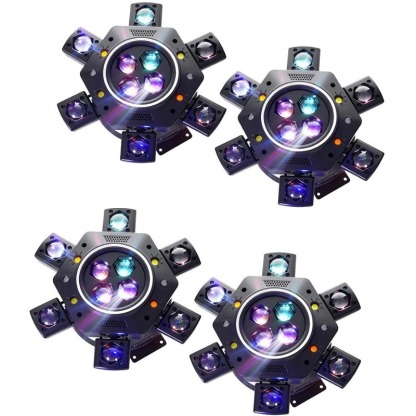 Super 6-IN-1 Moving Head DJ Lights with RGBW 6-Arm Beams, Bee-Eyes Effect, 4 LED Strobes, DMX-512 & Sound Activated, Stage Lights for Party Disco KTV Wedding Club