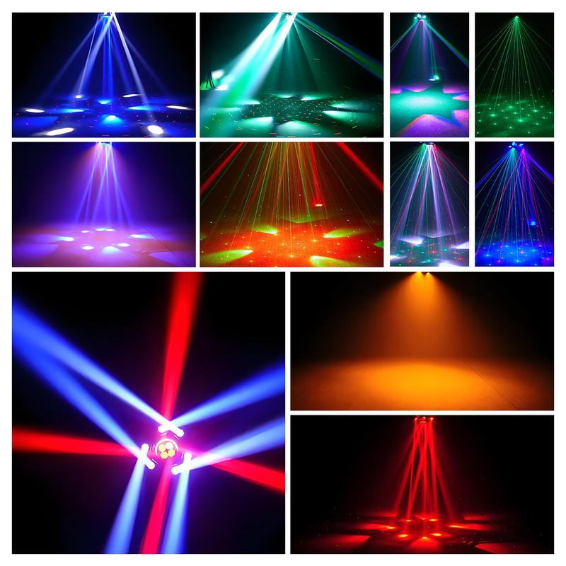 MDT Super 6-IN-1 Moving Head DJ Lights with RGBW 6-Arm Beams, Bee-Eyes Effect, 4 LED Strobes, DMX-512 & Sound Activated, Stage Lights for Party Disco KTV Wedding Club