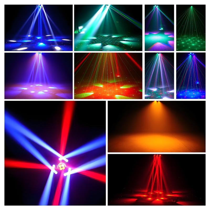 MDT Super 6-IN-1 Moving Head DJ Lights with RGBW 6-Arm Beams, Bee-Eyes Effect, 4 LED Strobes, DMX-512 & Sound Activated, Stage Lights for Party Disco KTV Wedding Club