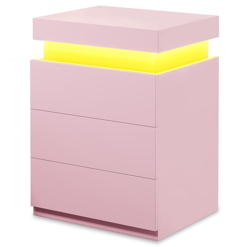 Nightstand With Sliding Top Charging Station And LED Lights Furniture Bedroom Modern Design Bedside Table Drawer Home