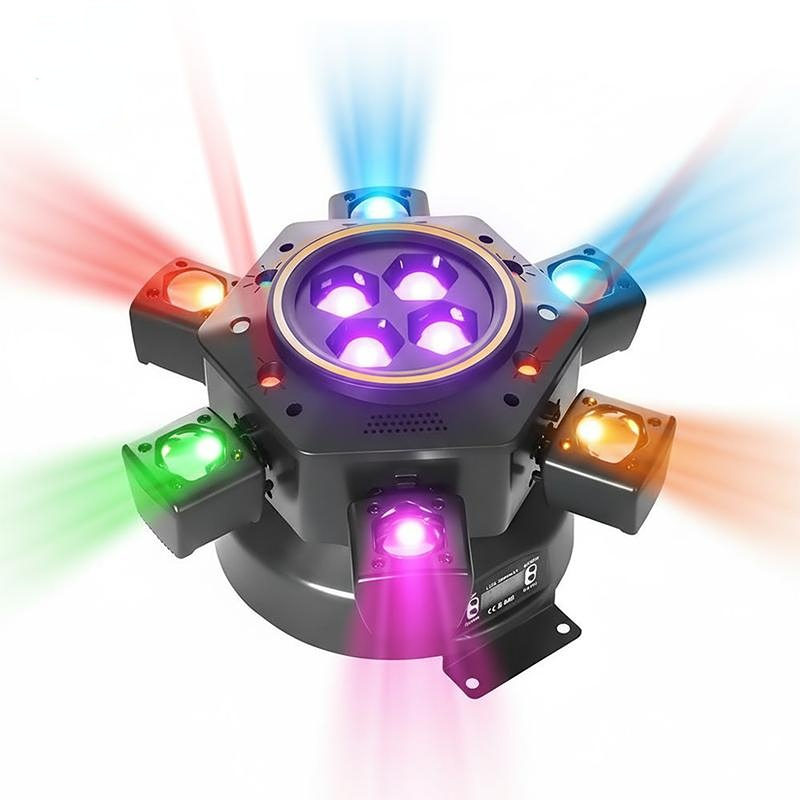 Super 6-IN-1 Moving Head DJ Lights with RGBW 6-Arm Beams, Bee-Eyes Effect, 4 LED Strobes, DMX-512 & Sound Activated, Stage Lights for Party Disco KTV Wedding Club