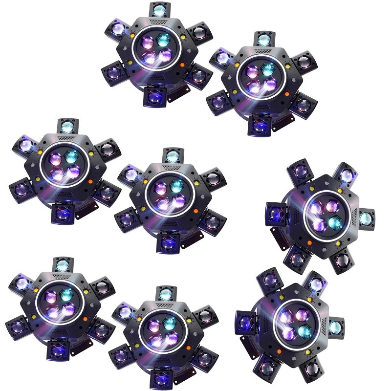 Super 6-IN-1 Moving Head DJ Lights with RGBW 6-Arm Beams, Bee-Eyes Effect, 4 LED Strobes, DMX-512 & Sound Activated, Stage Lights for Party Disco KTV Wedding Club