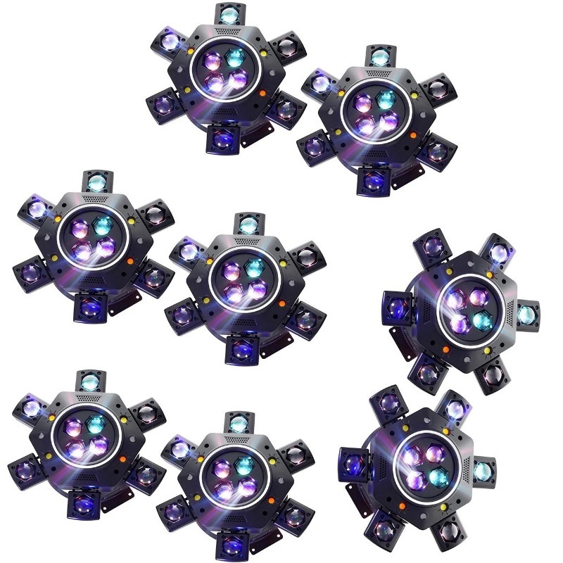 Super 6-IN-1 Moving Head DJ Lights with RGBW 6-Arm Beams, Bee-Eyes Effect, 4 LED Strobes, DMX-512 & Sound Activated, Stage Lights for Party Disco KTV Wedding Club