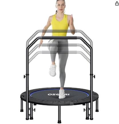 48" Rebounder Trampoline Foldable for Adults Max Load 450lbs, Mini Trampoline with Adjustable Foam Handle for Adults, Fitness Trampoline Indoor/Garden Workout