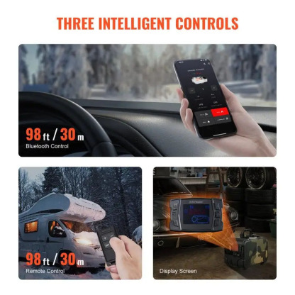 VEVOR 8KW Diesel Air Heater, Upgraded 110V Adapter & CO Alarm, 12-24V All in One Diesel Air Heater, with Bluetooth APP/Remote Control and Display Screen, Fast Heating Portable Diesel Heater for Vehicles and Outdoors