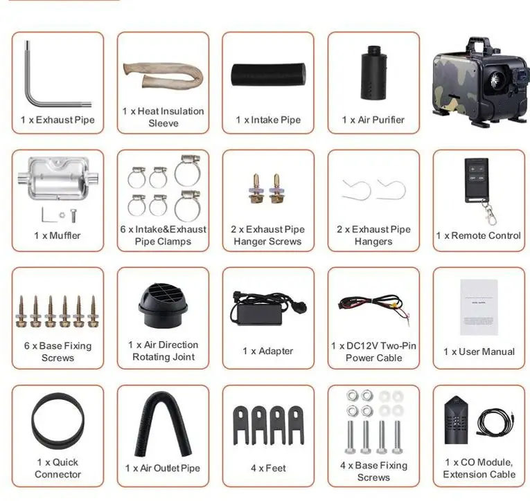 VEVOR 8KW Diesel Air Heater, Upgraded 110V Adapter & CO Alarm, 12-24V All in One Diesel Air Heater, with Bluetooth APP/Remote Control and Display Screen, Fast Heating Portable Diesel Heater for Vehicles and Outdoors