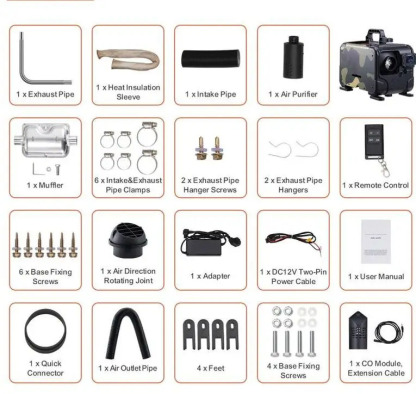 VEVOR 8KW Diesel Air Heater, Upgraded 110V Adapter & CO Alarm, 12-24V All in One Diesel Air Heater, with Bluetooth APP/Remote Control and Display Screen, Fast Heating Portable Diesel Heater for Vehicles and Outdoors