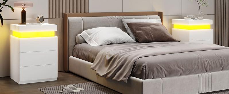 Sikaic Nightstand With Sliding Top Charging Station And LED Lights Furniture Bedroom Modern Design Bedside Table Drawer Home Sikaic Nightstand With Sliding Top Charging Station And LED Lights Furniture Bedroom Modern Design Bedside Table Drawer Home