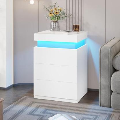 Sikaic Nightstand With Sliding Top Charging Station And LED Lights Furniture Bedroom Modern Design Bedside Table Drawer Home