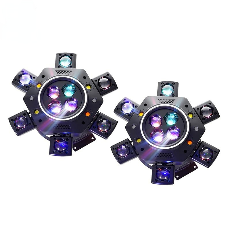 Super 6-IN-1 Moving Head DJ Lights with RGBW 6-Arm Beams, Bee-Eyes Effect, 4 LED Strobes, DMX-512 & Sound Activated, Stage Lights for Party Disco KTV Wedding Club