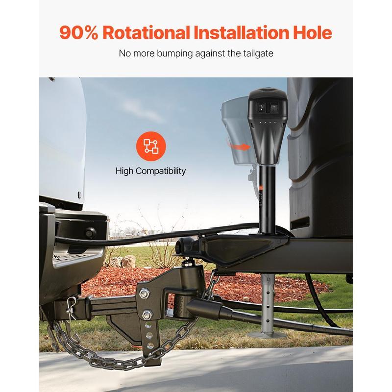 Electric Trailer Jack,  5000 lbs, Heavy Duty RV Electric Power Tongue Jack with 7-pin Connector, Manual Crank Handle & Weatherproof Jack Cover, 10"-28.3" Lift, for Trailers, Campers & RVs, Black