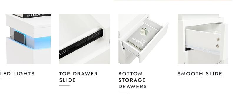 Sikaic Nightstand With Sliding Top Charging Station And LED Lights Furniture Bedroom Modern Design Bedside Table Drawer Home