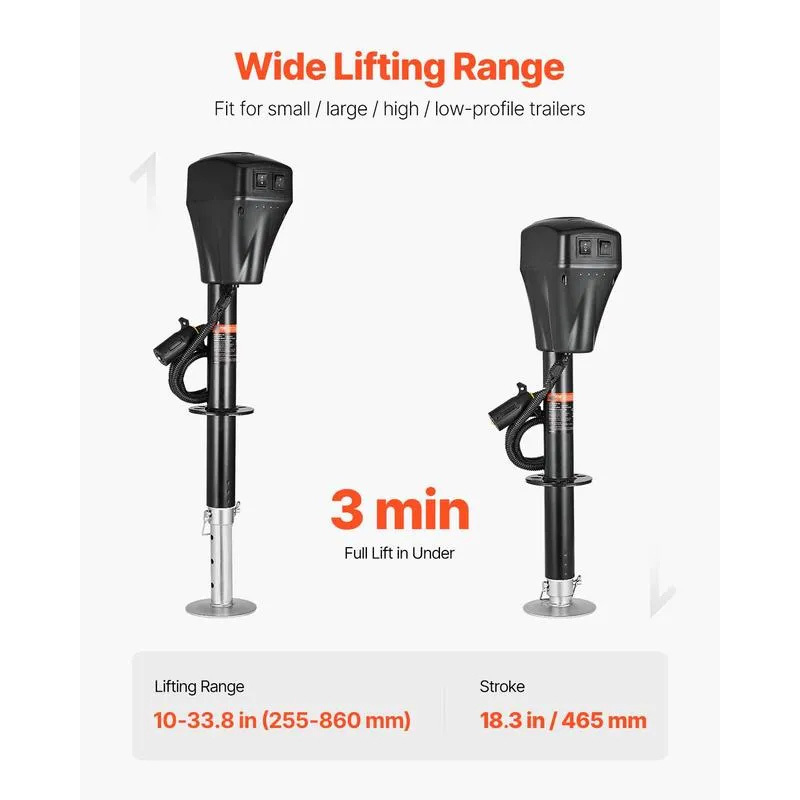 Electric Trailer Jack,  5000 lbs, Heavy Duty RV Electric Power Tongue Jack with 7-pin Connector, Manual Crank Handle & Weatherproof Jack Cover, 10"-28.3" Lift, for Trailers, Campers & RVs, Black