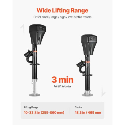 Electric Trailer Jack,  5000 lbs, Heavy Duty RV Electric Power Tongue Jack with 7-pin Connector, Manual Crank Handle & Weatherproof Jack Cover, 10"-28.3" Lift, for Trailers, Campers & RVs, Black