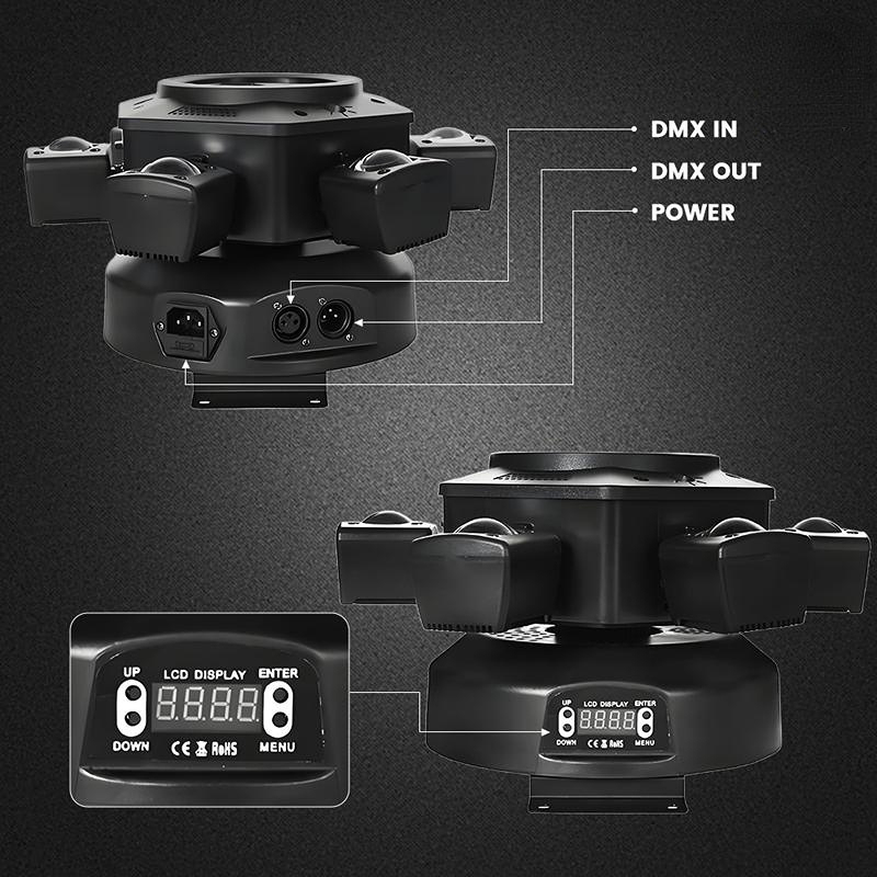 Super 6-IN-1 Moving Head DJ Lights with RGBW 6-Arm Beams, Bee-Eyes Effect, 4 LED Strobes, DMX-512 & Sound Activated, Stage Lights for Party Disco KTV Wedding Club