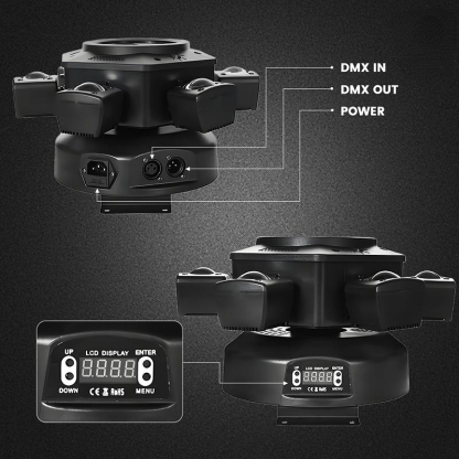 Super 6-IN-1 Moving Head DJ Lights with RGBW 6-Arm Beams, Bee-Eyes Effect, 4 LED Strobes, DMX-512 & Sound Activated, Stage Lights for Party Disco KTV Wedding Club