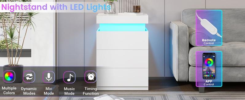 Sikaic Nightstand With Sliding Top Charging Station And LED Lights Furniture Bedroom Modern Design Bedside Table Drawer Home Sikaic Nightstand With Sliding Top Charging Station And LED Lights Furniture Bedroom Modern Design Bedside Table Drawer Home