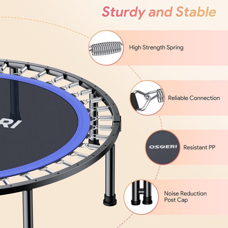 48" Rebounder Trampoline Foldable for Adults Max Load 450lbs, Mini Trampoline with Adjustable Foam Handle for Adults, Fitness Trampoline Indoor/Garden Workout