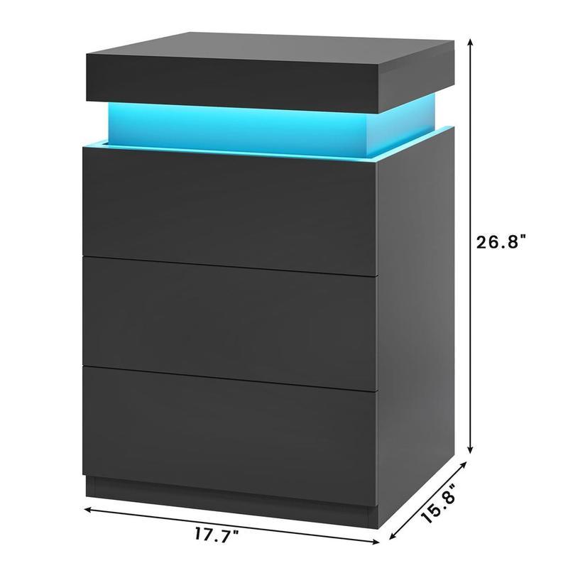 Sikaic Nightstand With Sliding Top Charging Station And LED Lights Furniture Bedroom Modern Design Bedside Table Drawer Home