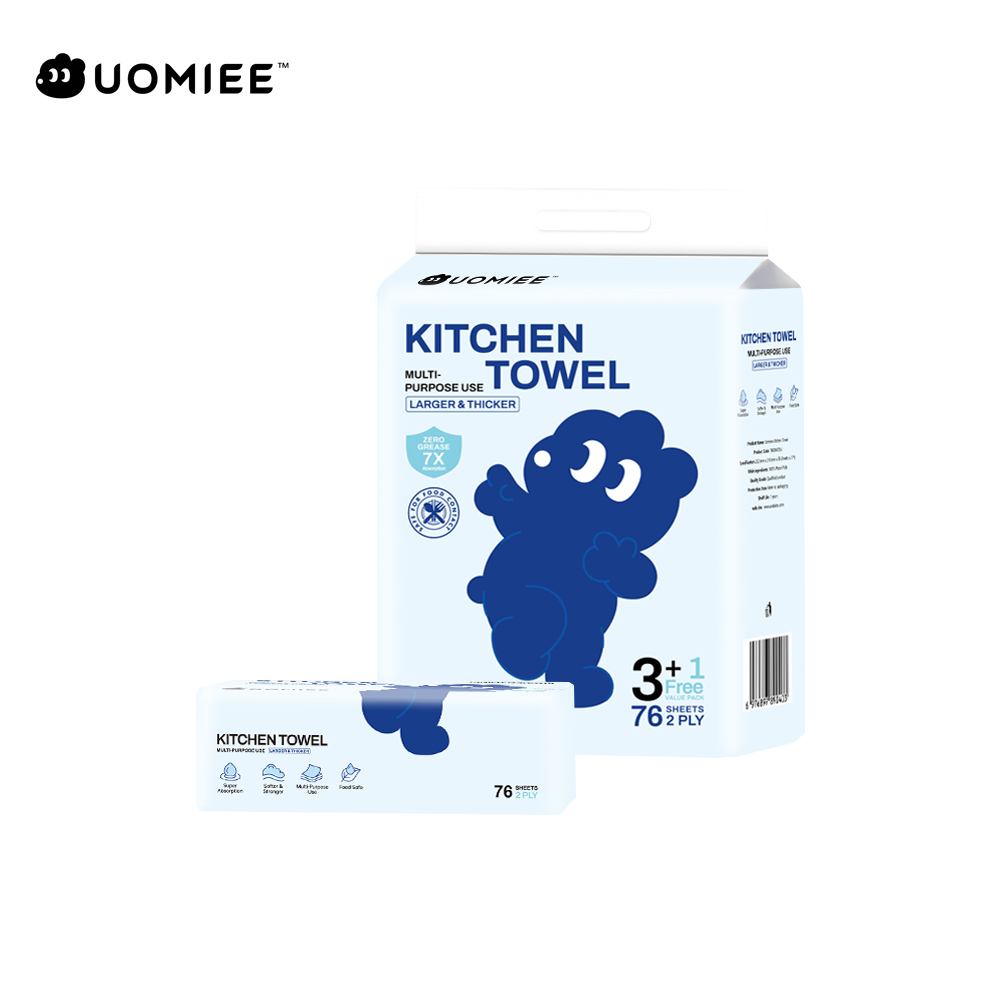 Uomiee New Multi-Purpose Kitchen Towels (76 Sheets) Double-Ply Water and Oil Absorbent Family Size Portable