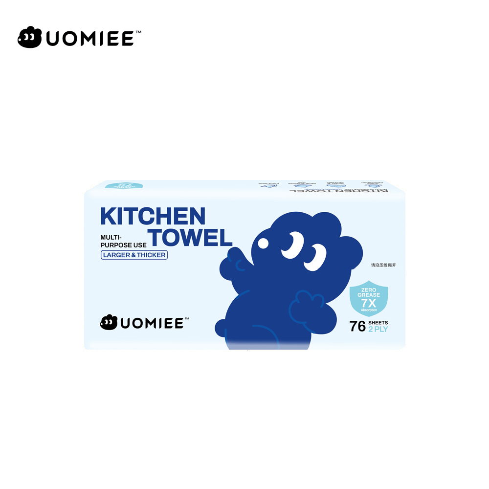 Uomiee New Multi-Purpose Kitchen Towels (76 Sheets) Double-Ply Water and Oil Absorbent Family Size Portable