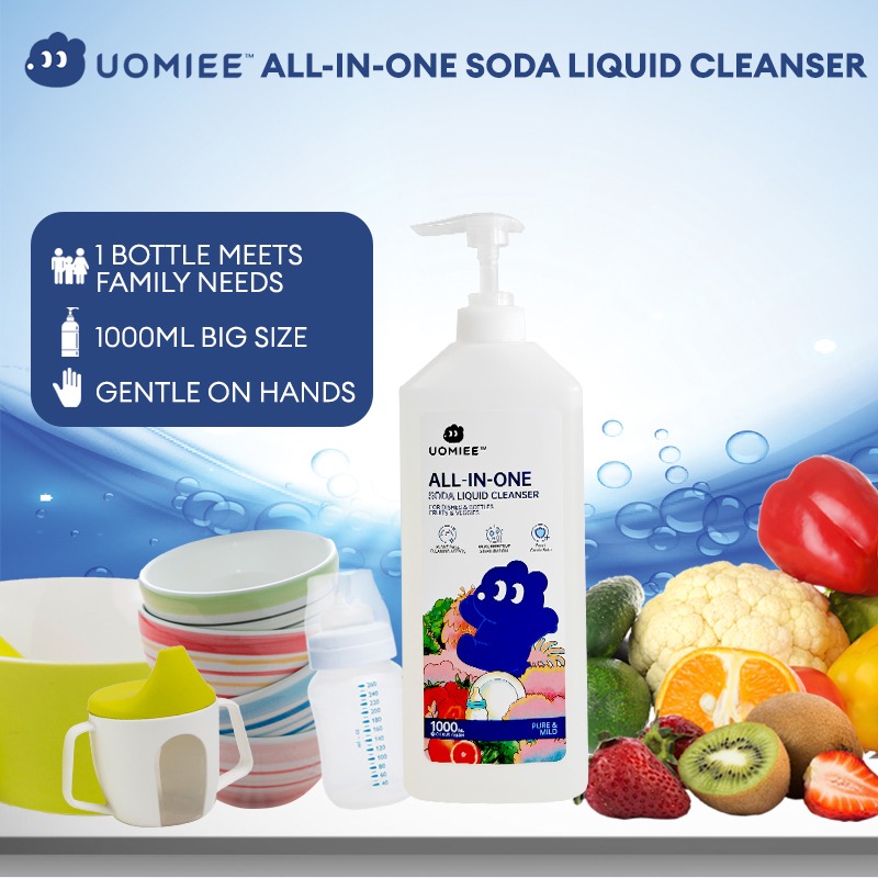 Uomiee 3-in-1 Food-Grade Fruit and Vegetable Cleaner Plant-Based Formula Gentle on Hands Large 1000ml