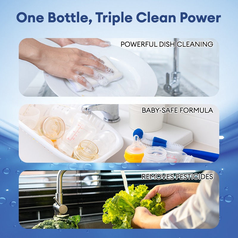 Uomiee 3-in-1 Food-Grade Fruit and Vegetable Cleaner Plant-Based Formula Gentle on Hands Large 1000ml