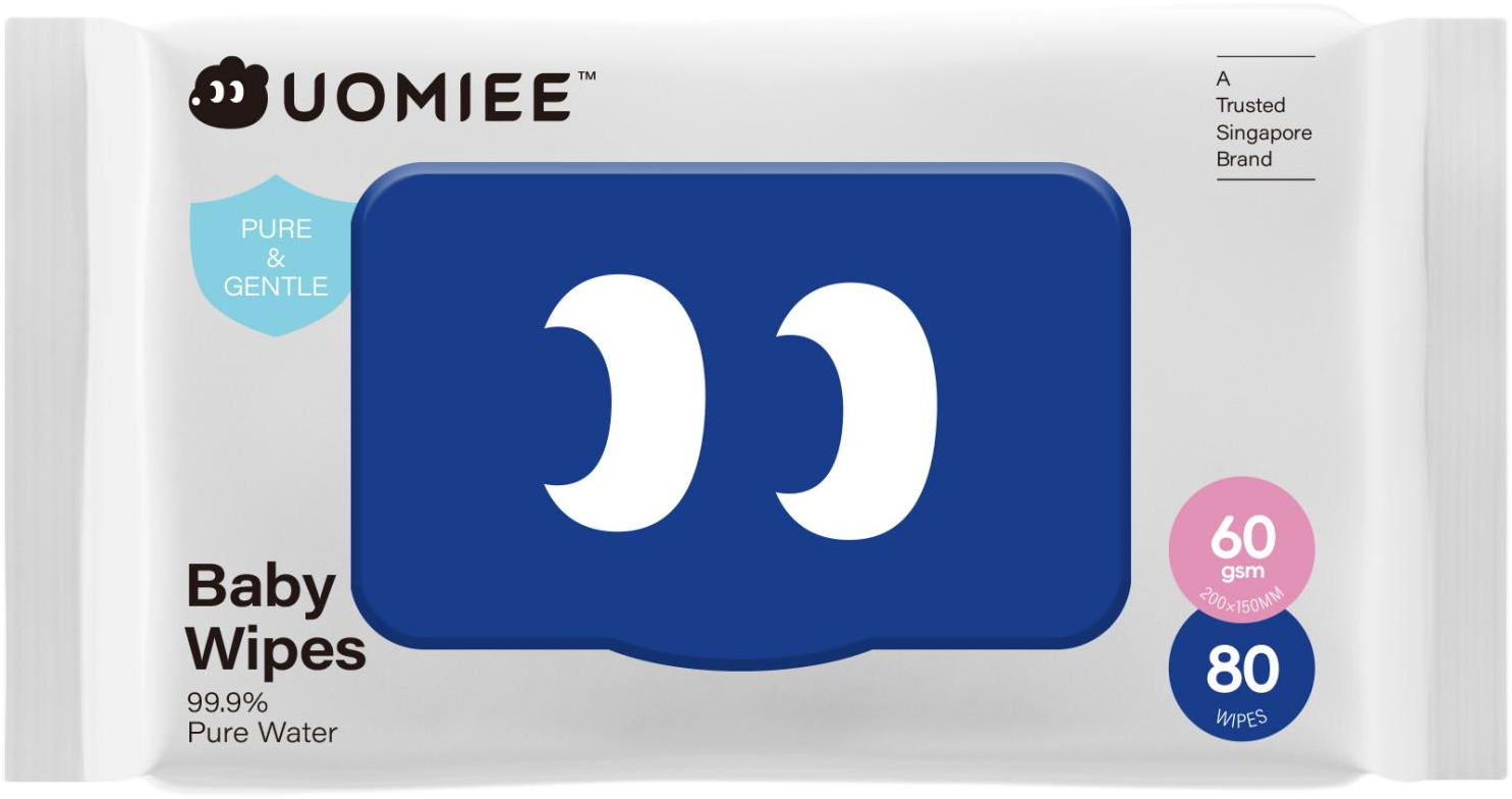 UOMIEE Baby Pure Water Wipes | Soft & Gentle Hand & Mouth Care | Suitable for Newborns | 80 Sheets with Lid