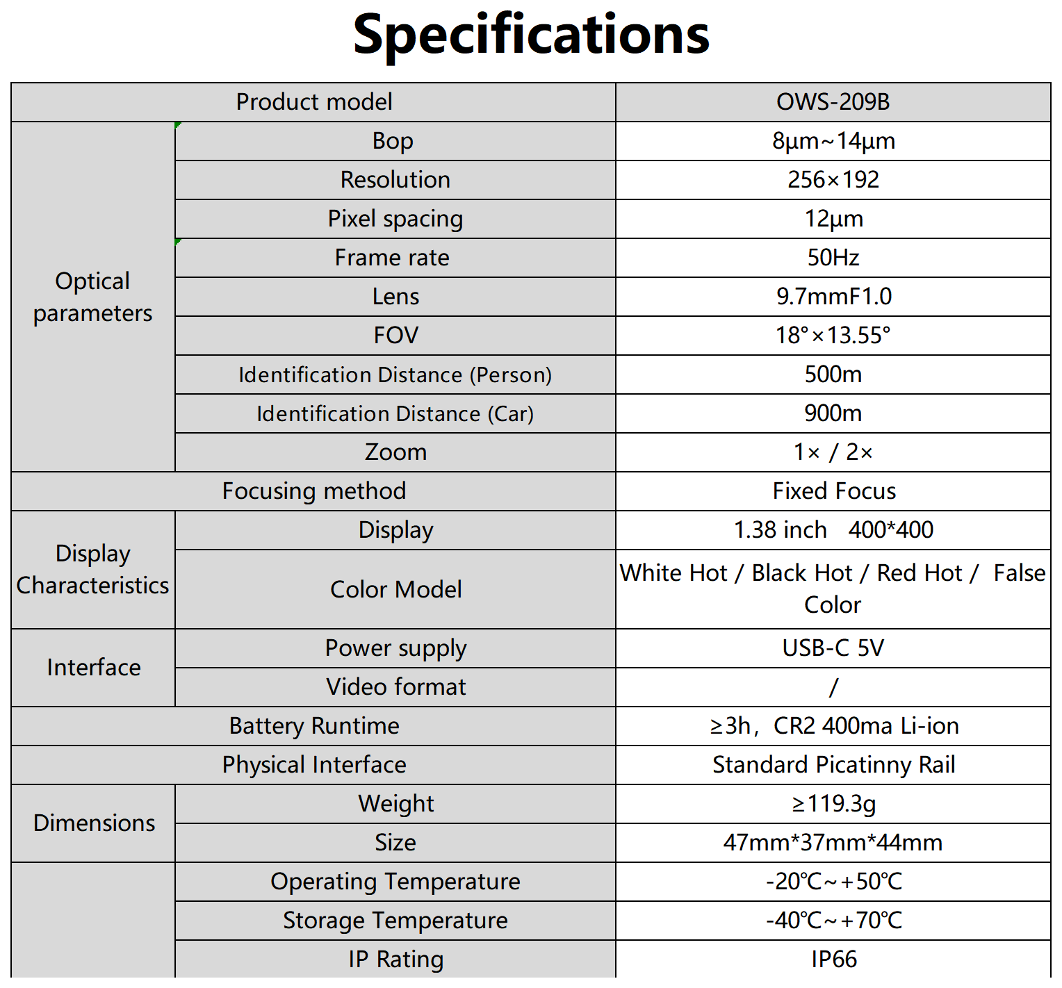 THERMAL IMAGING SIGHT OWS-209B