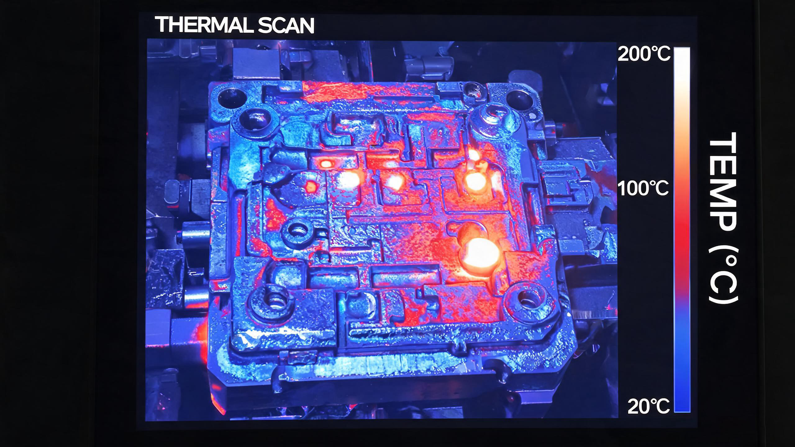 Thermal map showing die casting mold surface temperature distribution