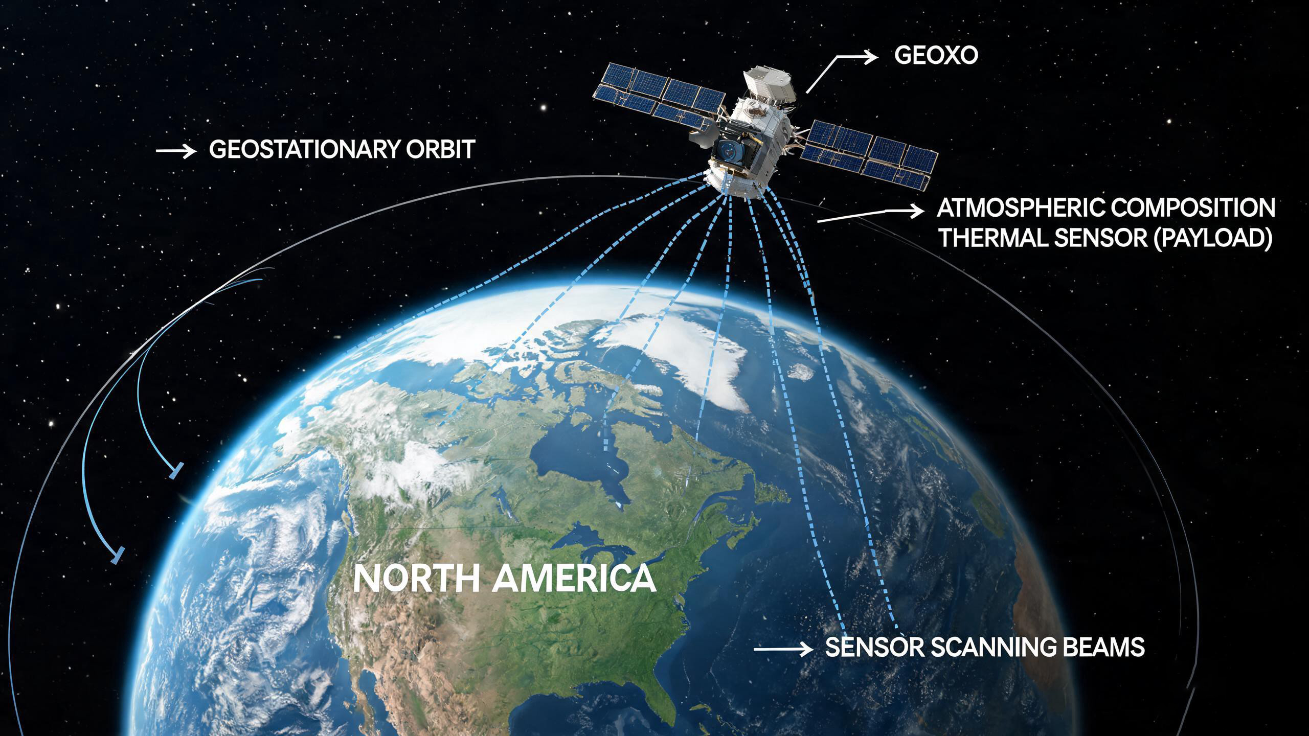 Diagram of GeoXO satellite with atmospheric composition thermal sensor payload