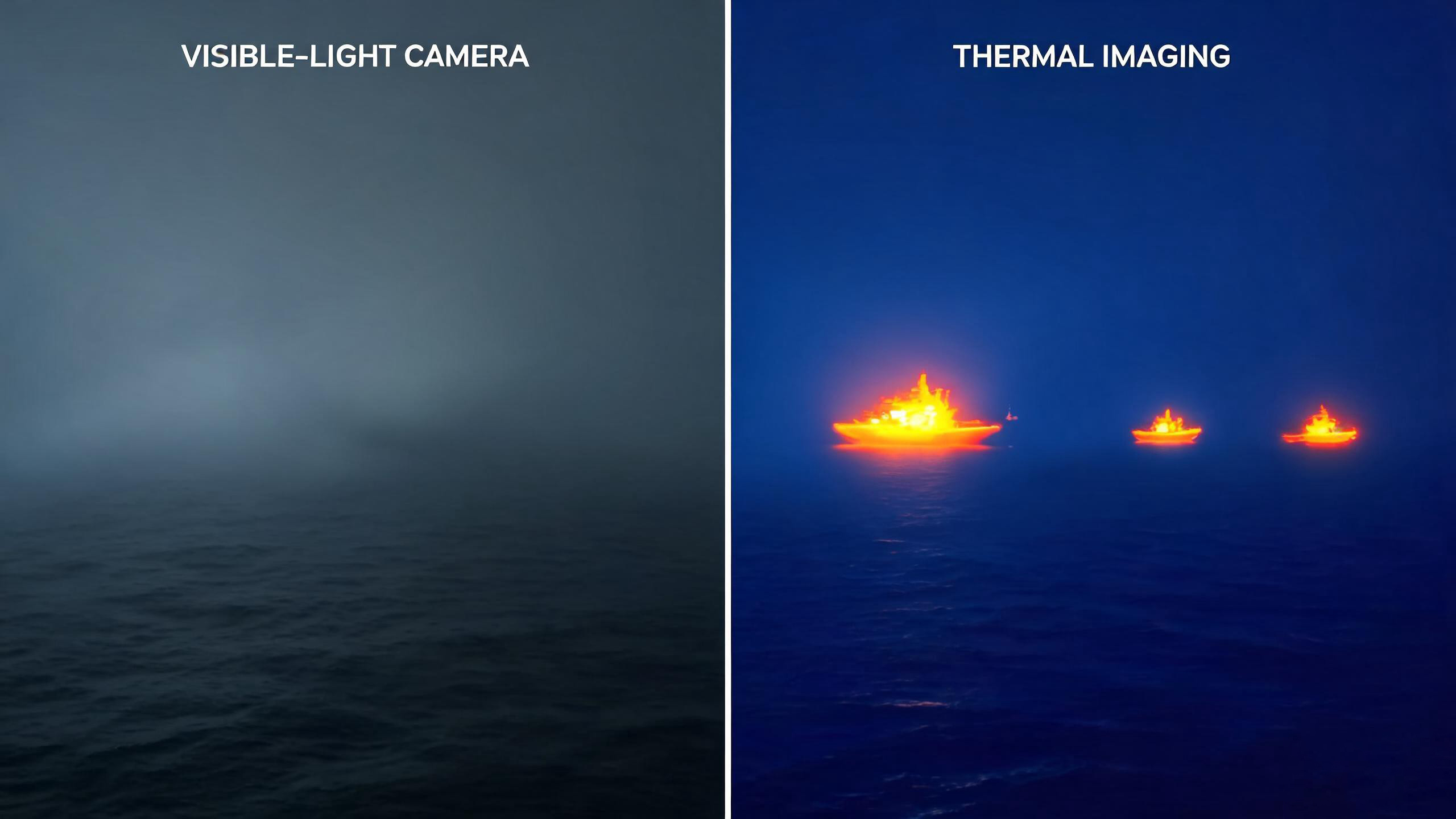 Comparison of visible light camera vs thermal imaging for maritime navigation in fog at night