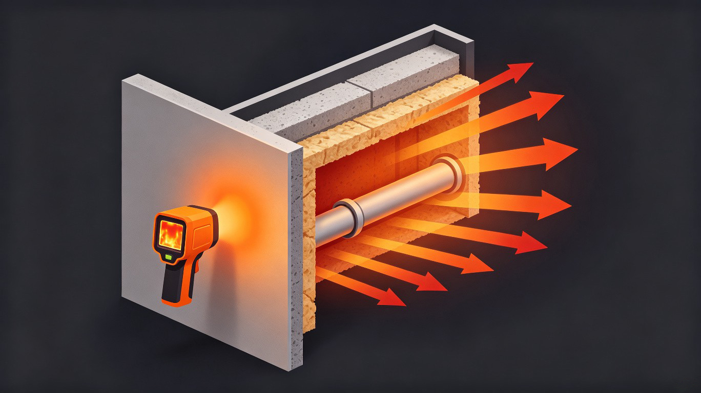 Thermal conduction diagram showing how heat travels through wall to create surface hot spots