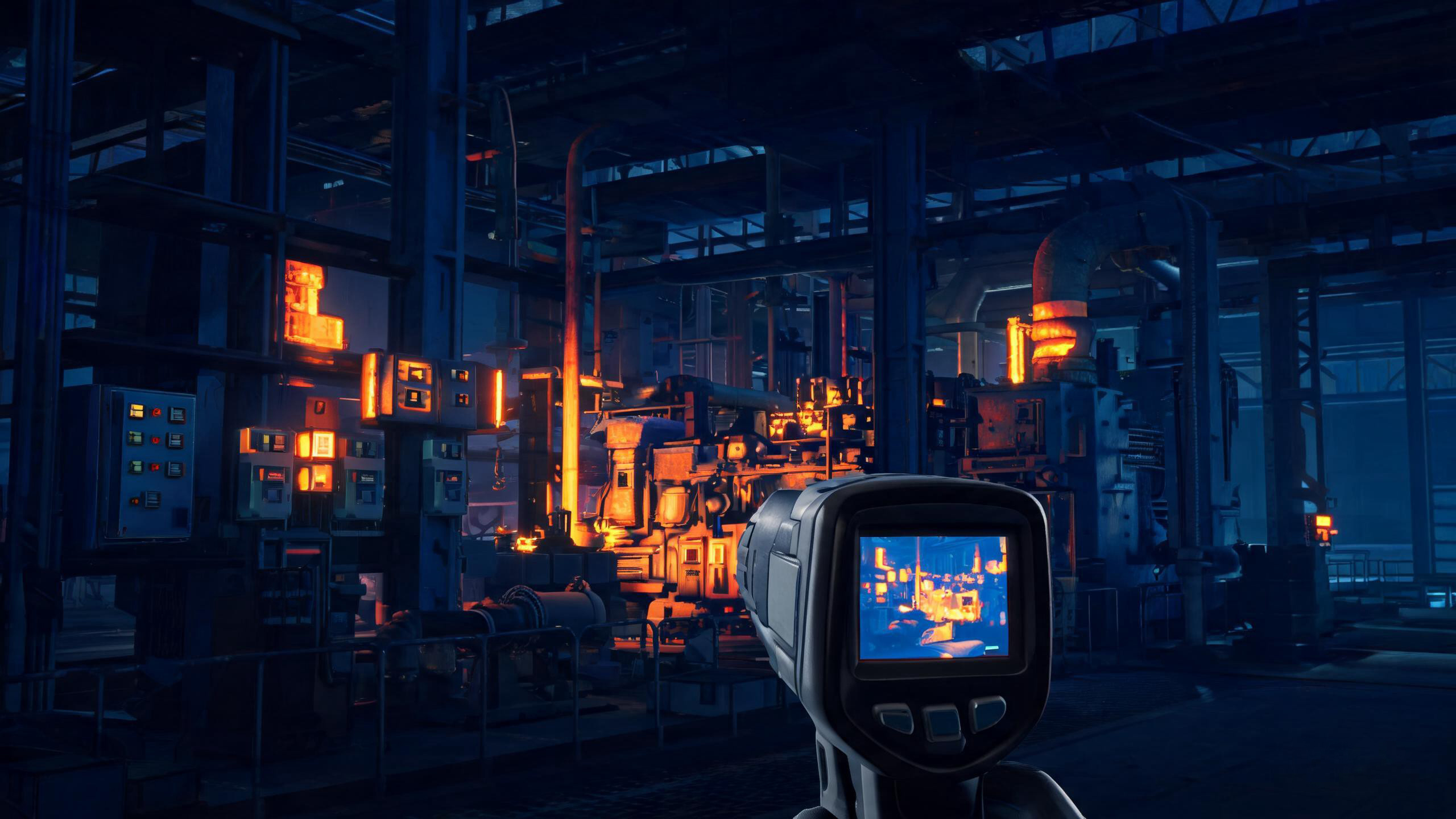 Thermal imaging camera detecting heat signatures in an industrial facility