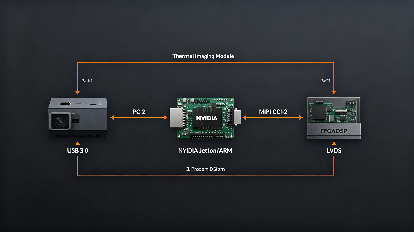 Thermal imaging module interface options: USB 3.0, MIPI CSI, LVDS system architecture diagram