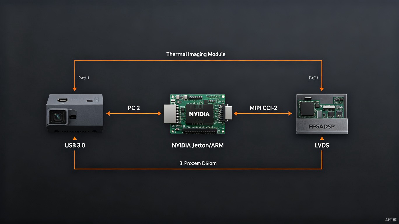Thermal imaging module interface options: USB 3.0, MIPI CSI, LVDS system architecture diagram