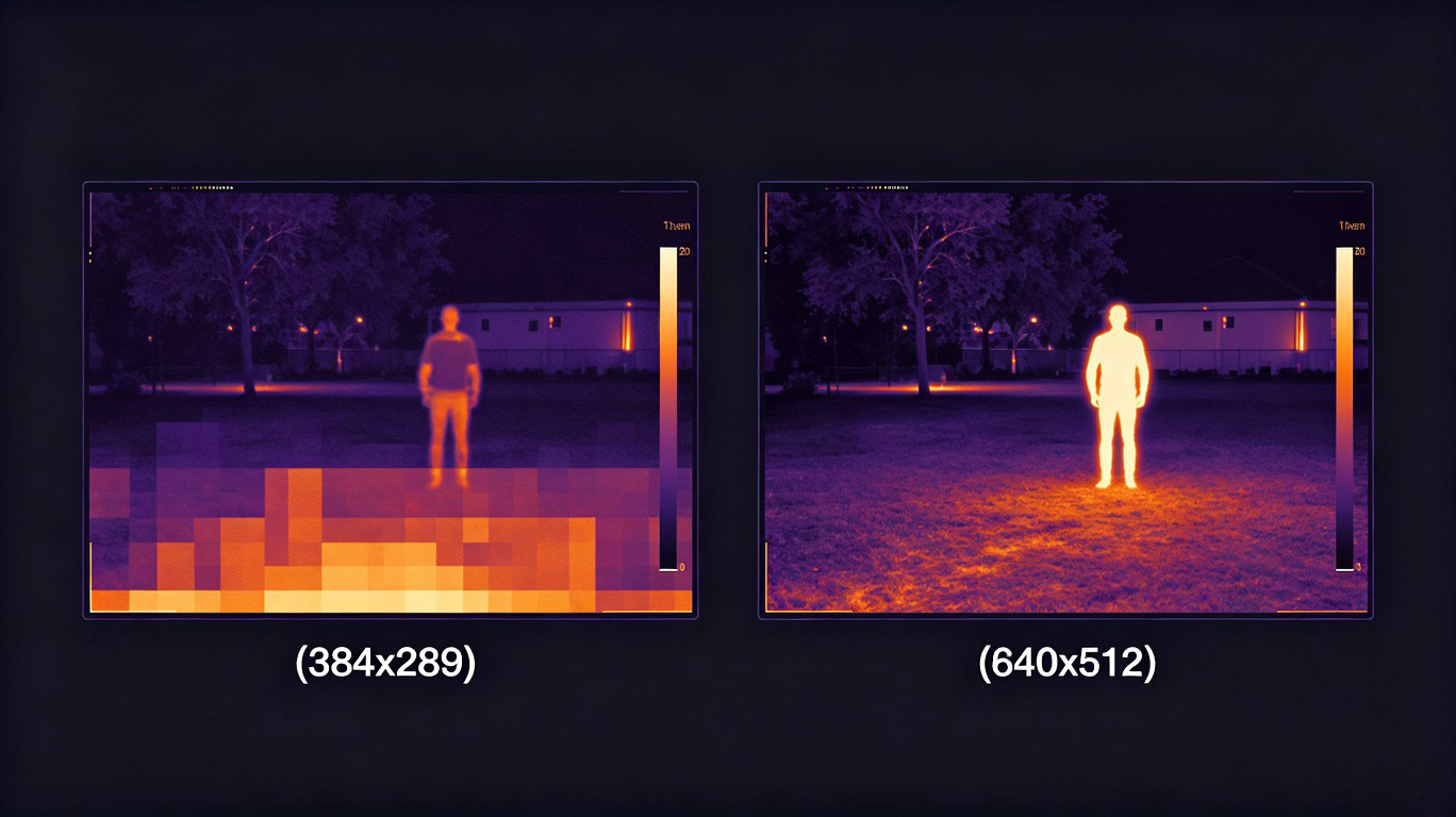 Comparison of 384x288 vs 640x512 thermal imaging resolution quality
