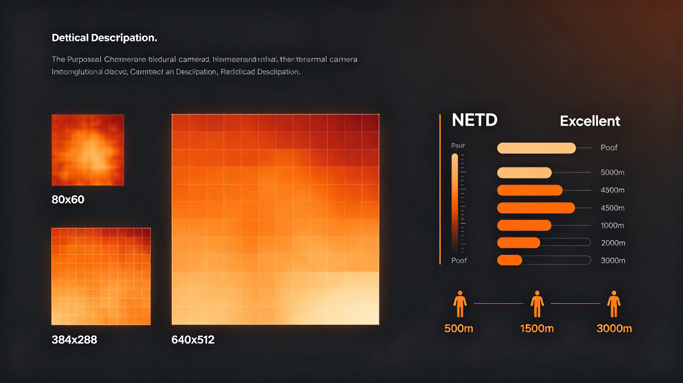 Infographic comparing thermal camera resolutions and NETD sensitivity levels
