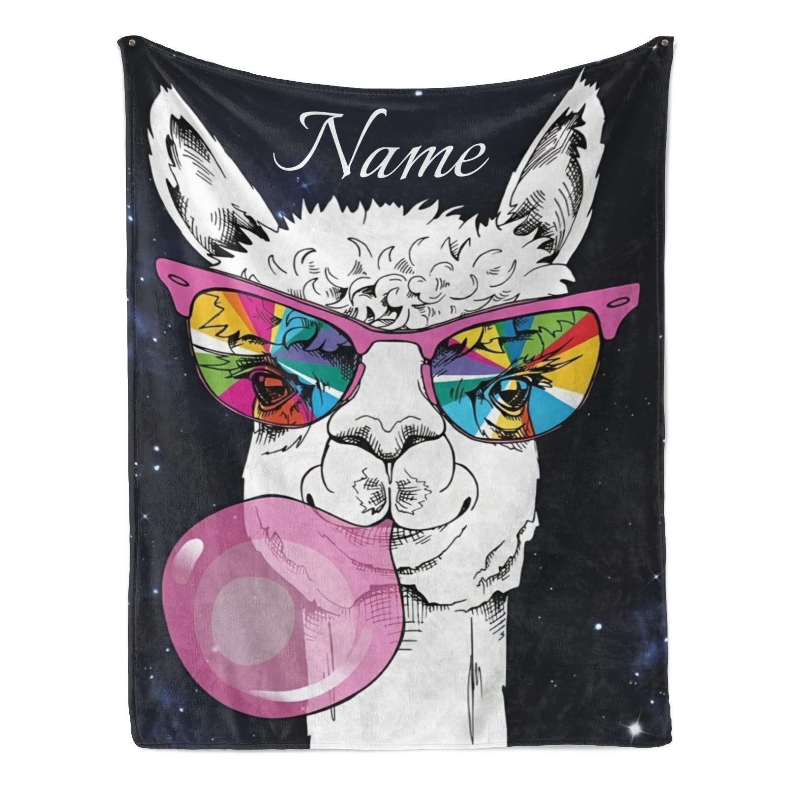 Alpaka-Kaugummi-Decke mit lustigem Tiermotiv und personalisiertem Namen