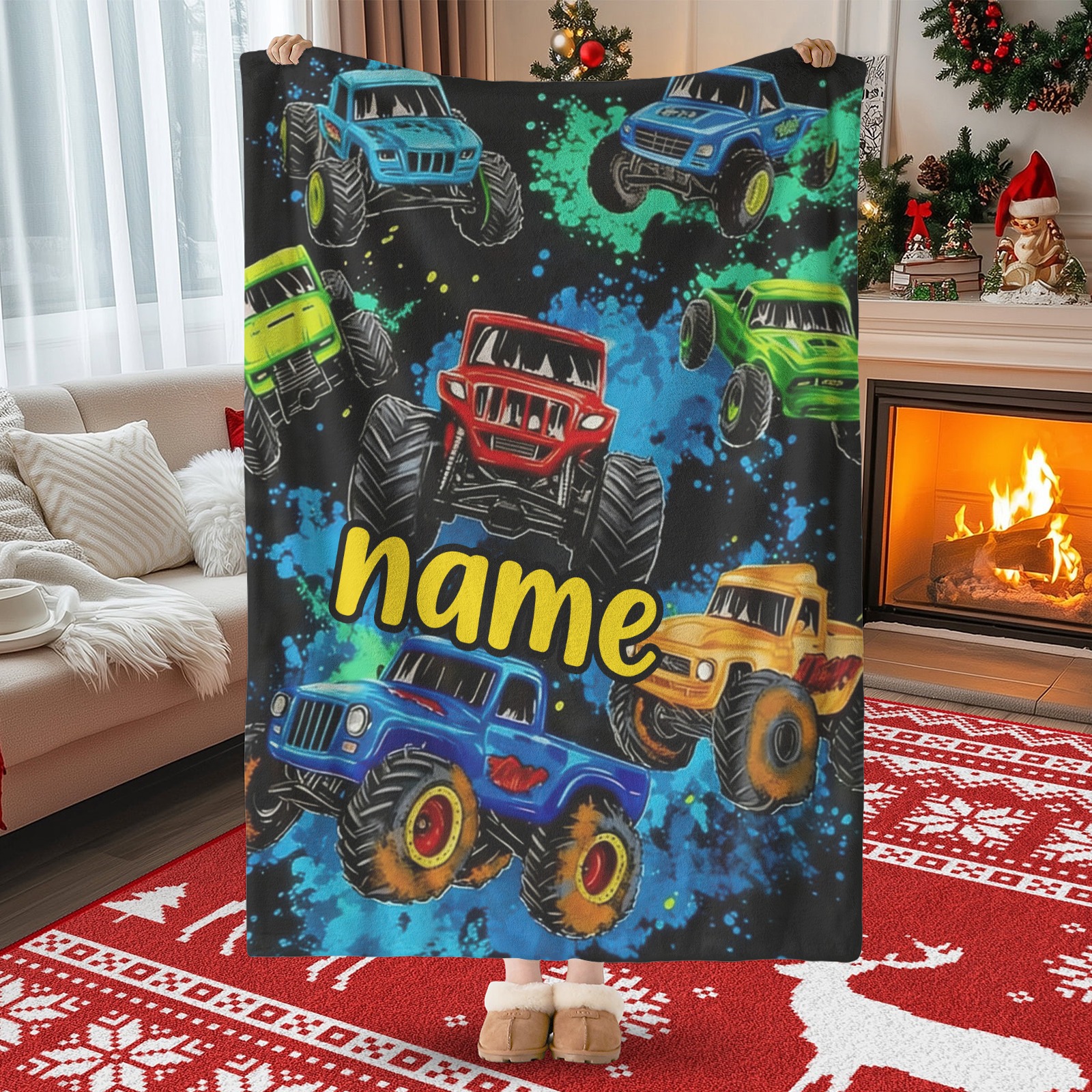 Personalisierte Decke mit Pickup-Truck-Motiv und Wunschnamen