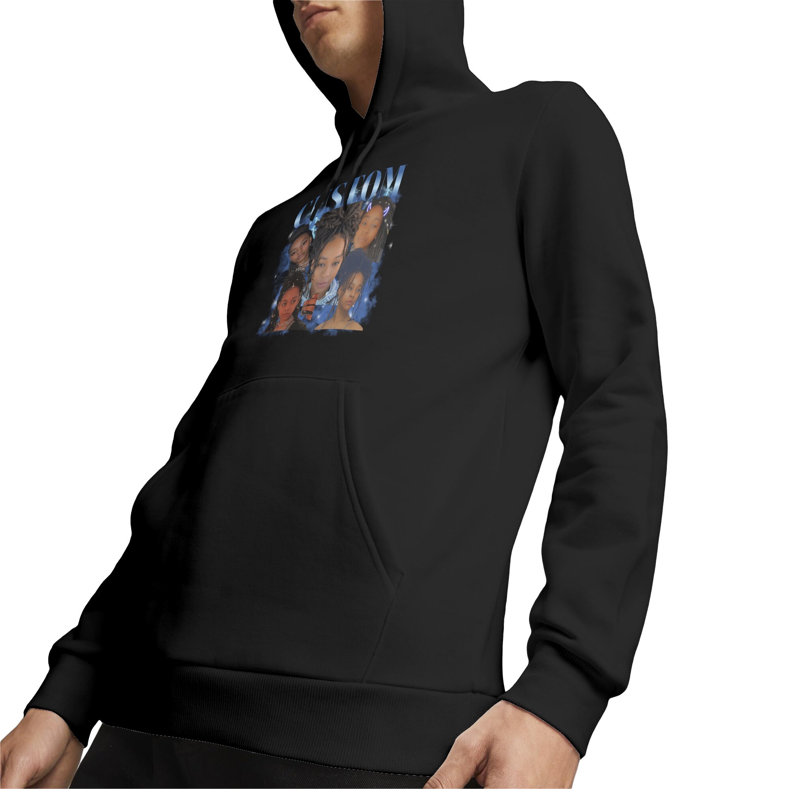 Individuell gestalteter Kapuzenpullover mit einer Sammlung persönlicher Fotos