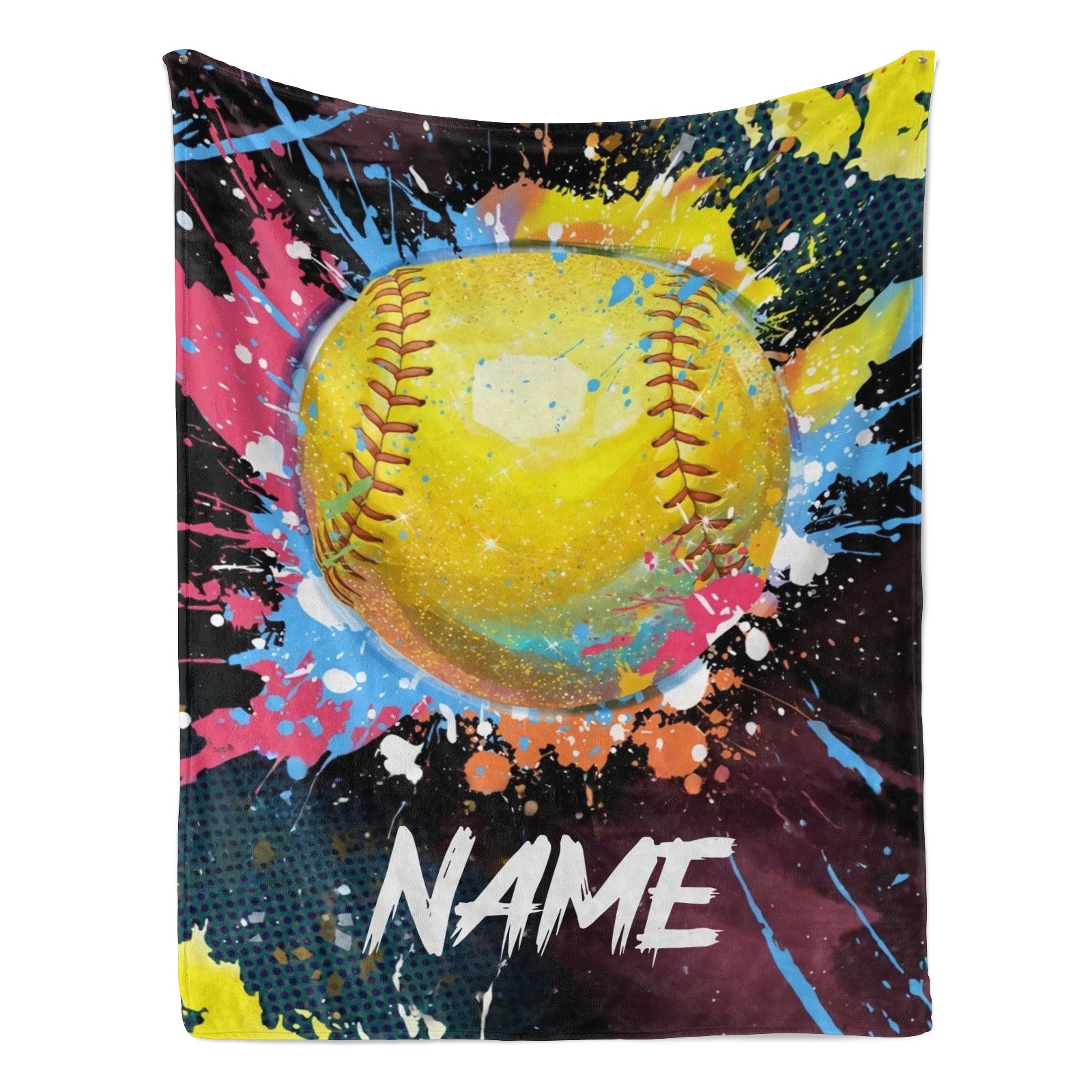 Personalisierte Decke mit farbenfrohem Tennisballmuster im Ölfarbenstil und individuellem Namen