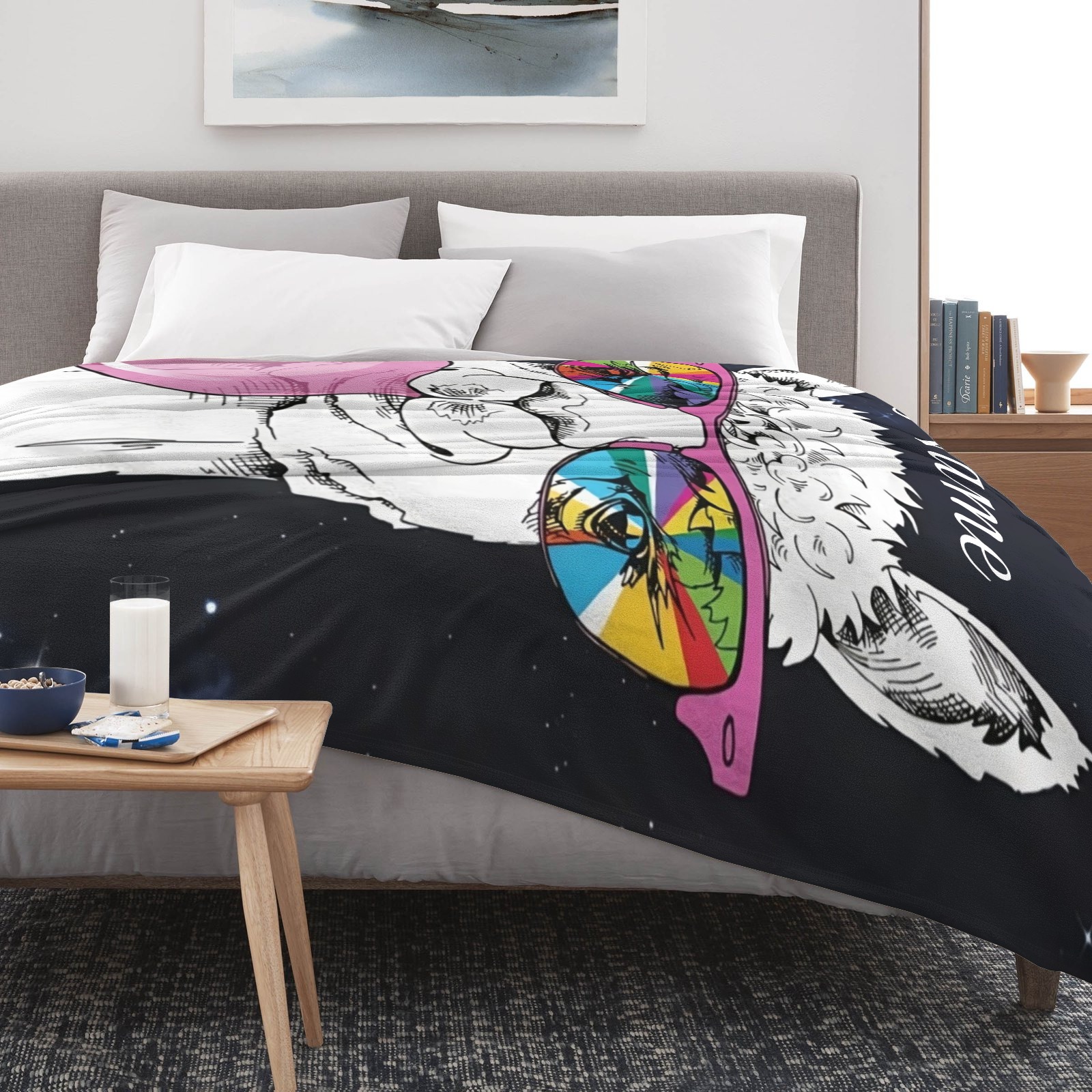 Alpaka-Kaugummi-Decke mit lustigem Tiermotiv und personalisiertem Namen