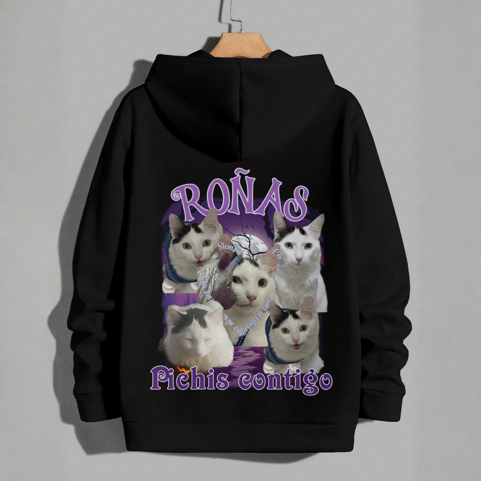 Katzen-Meme-Foto und Text – Personalisierbarer Kapuzenpullover mit Haustiermotiv