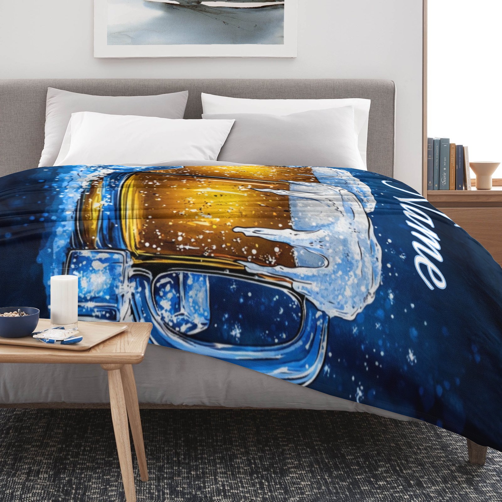 Personalisierte Decke mit einem Motiv von gekühltem Bier und individuellem Namen/Text