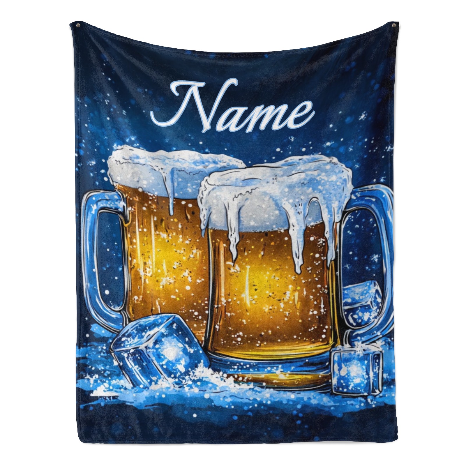 Personalisierte Decke mit einem Motiv von gekühltem Bier und individuellem Namen/Text