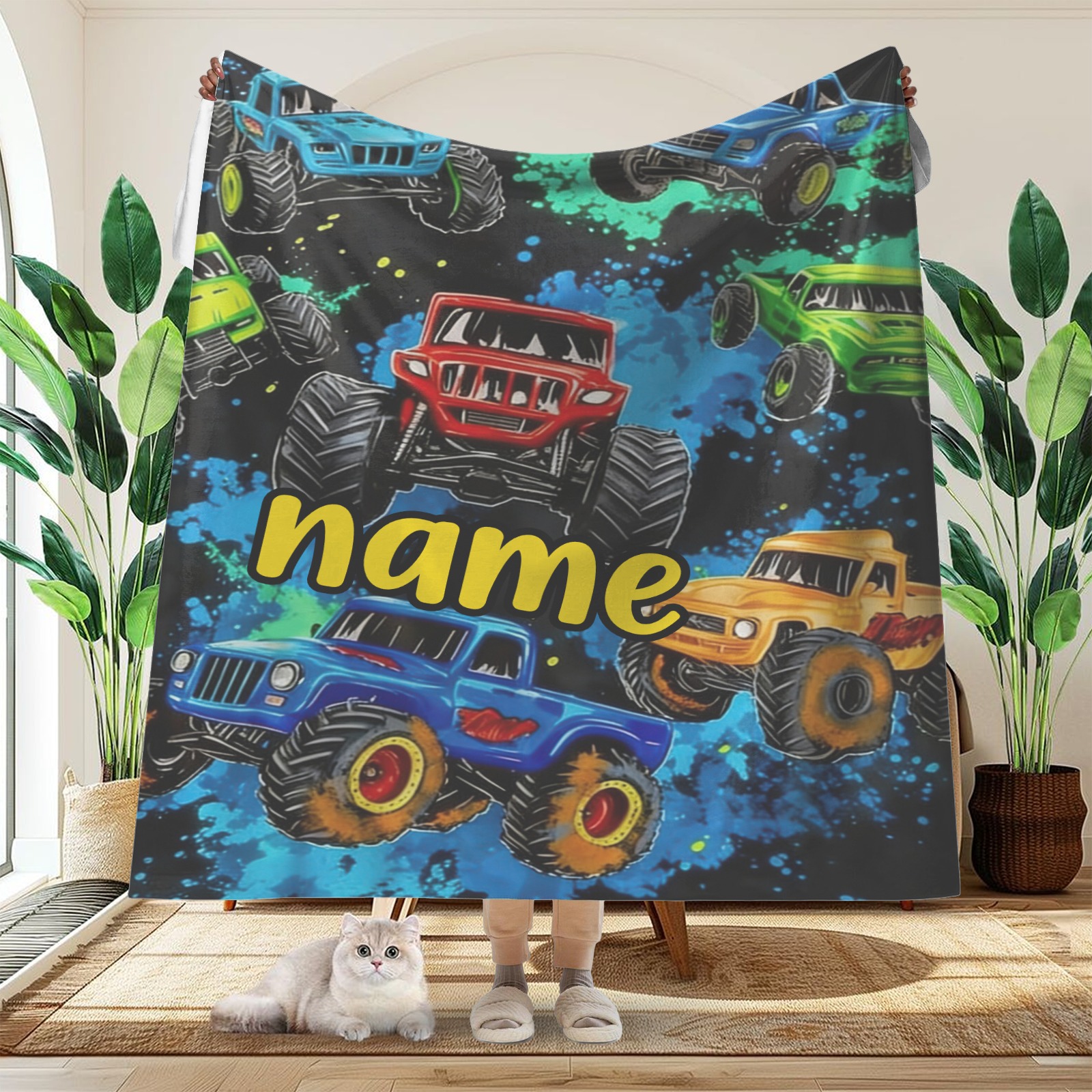 Personalisierte Decke mit Pickup-Truck-Motiv und Wunschnamen