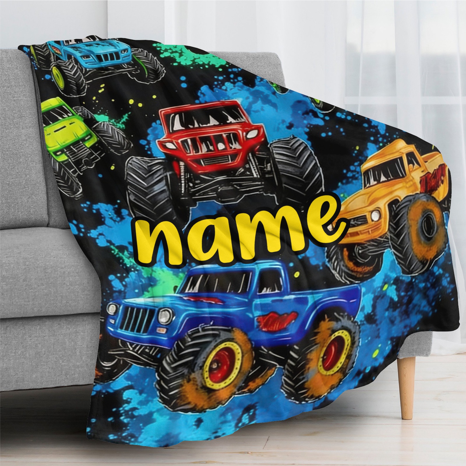 Personalisierte Decke mit Pickup-Truck-Motiv und Wunschnamen