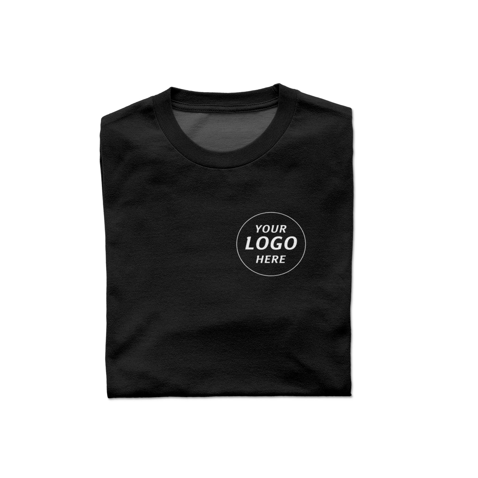 Schwarzes Gedenk-T-Shirt mit individuell gestaltbarem Logo auf der Brust.