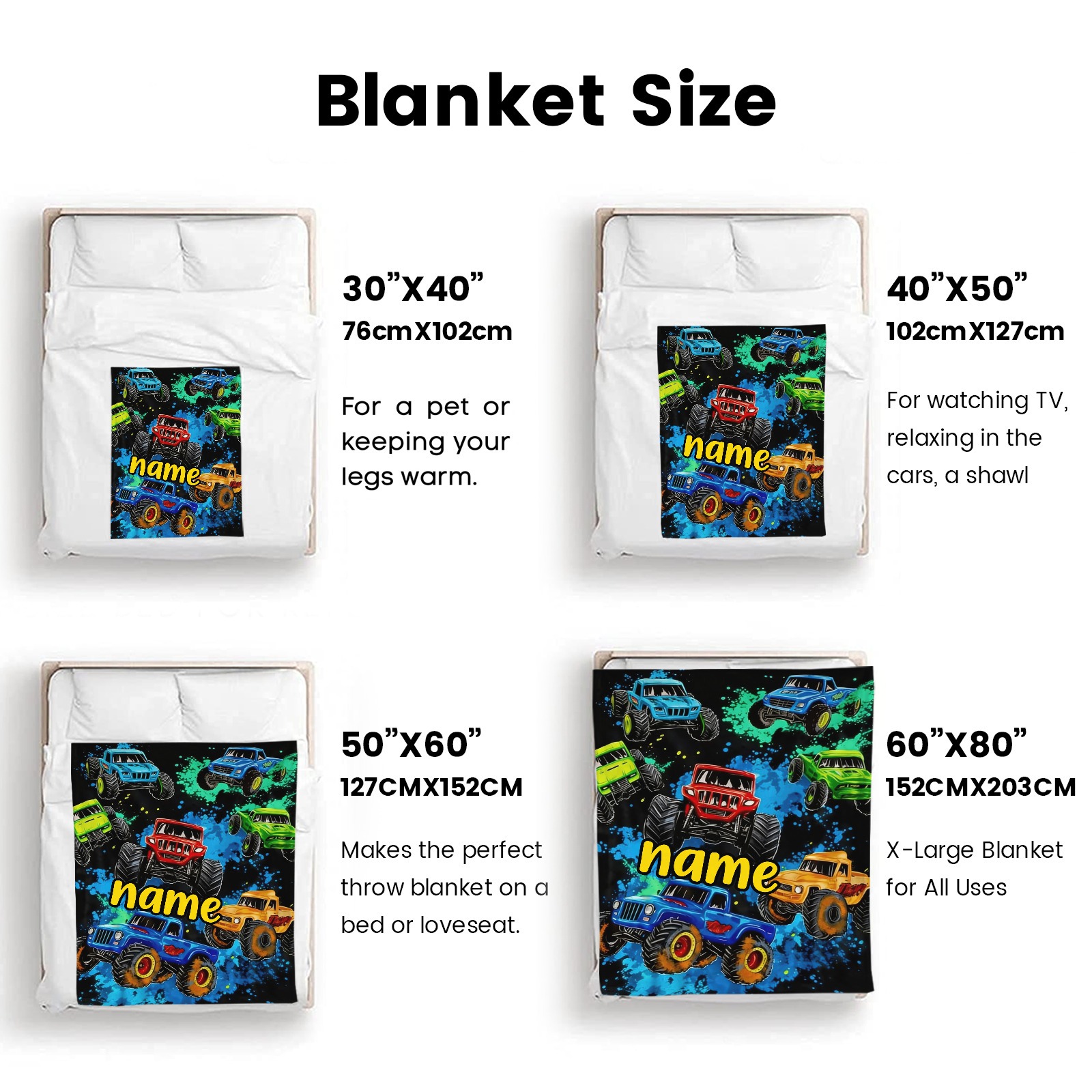 Personalisierte Decke mit Pickup-Truck-Motiv und Wunschnamen